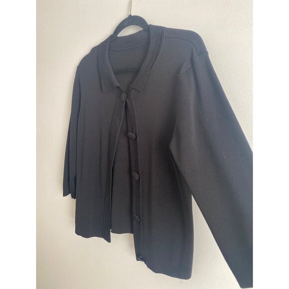 Black Button-Up Cardigan Sweater With Polo Collar Women's Size M - Picture 3 of 5
